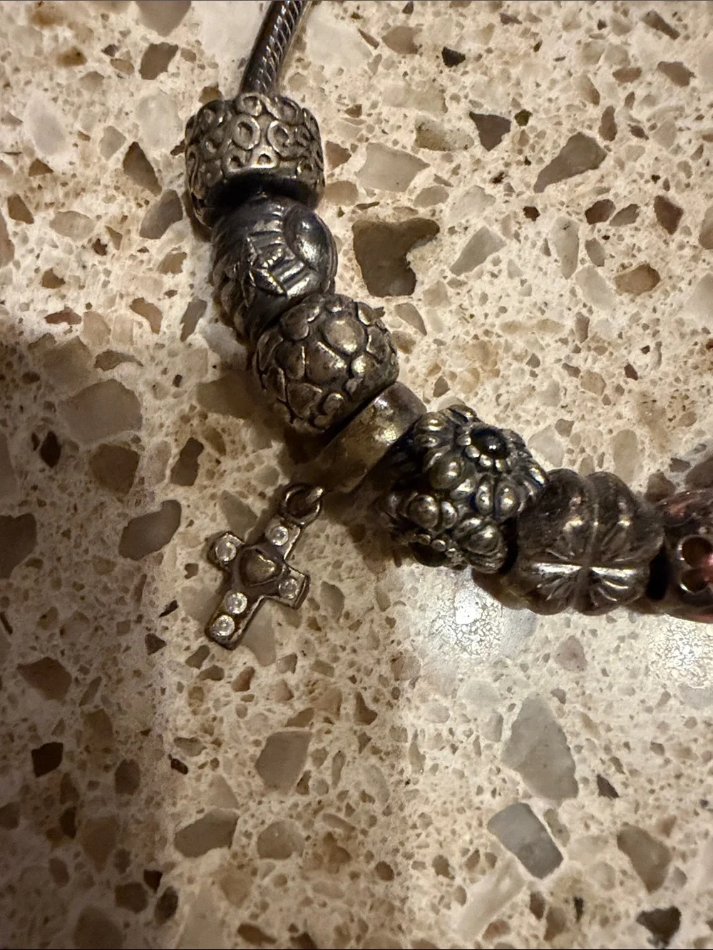 Pandora Silver Charm Bracelet with Pearl and Red Accent